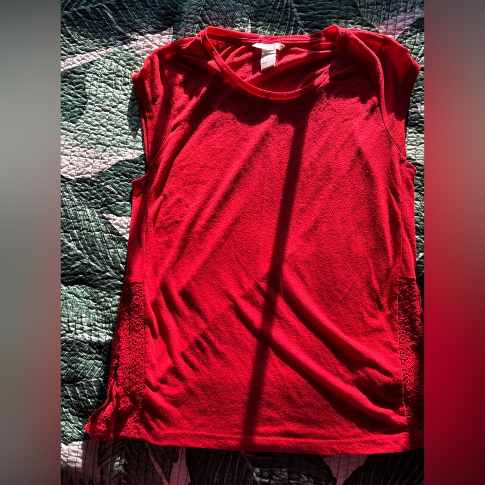 H&M red Sleeveless Knit Tank with Side Lace Panels